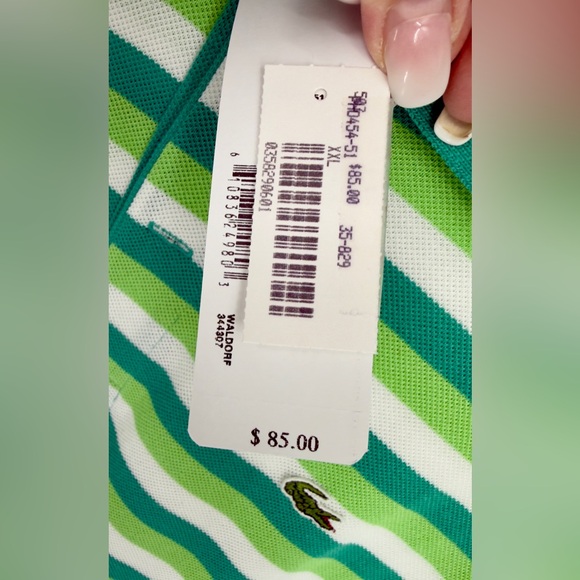 NWT Lacoste Men's Polo Shirt in Green and White Stripes - Picture 5 of 6